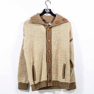 Bambergers Chunky Knit Sweater Cardigan Medium VTG 60s 70s Wood Buttons